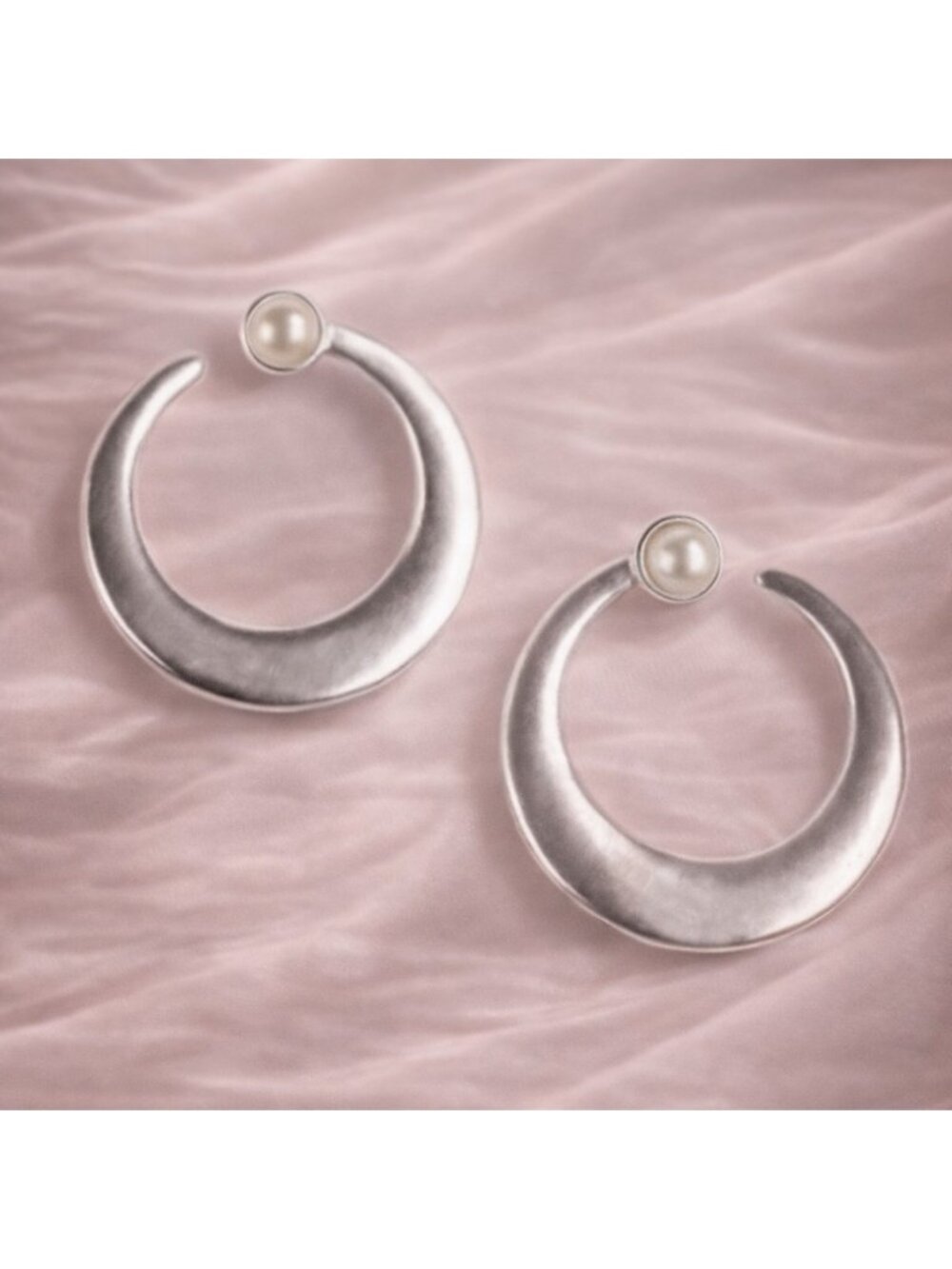 Moon Pearl Elegant Silver Hoop Earrings